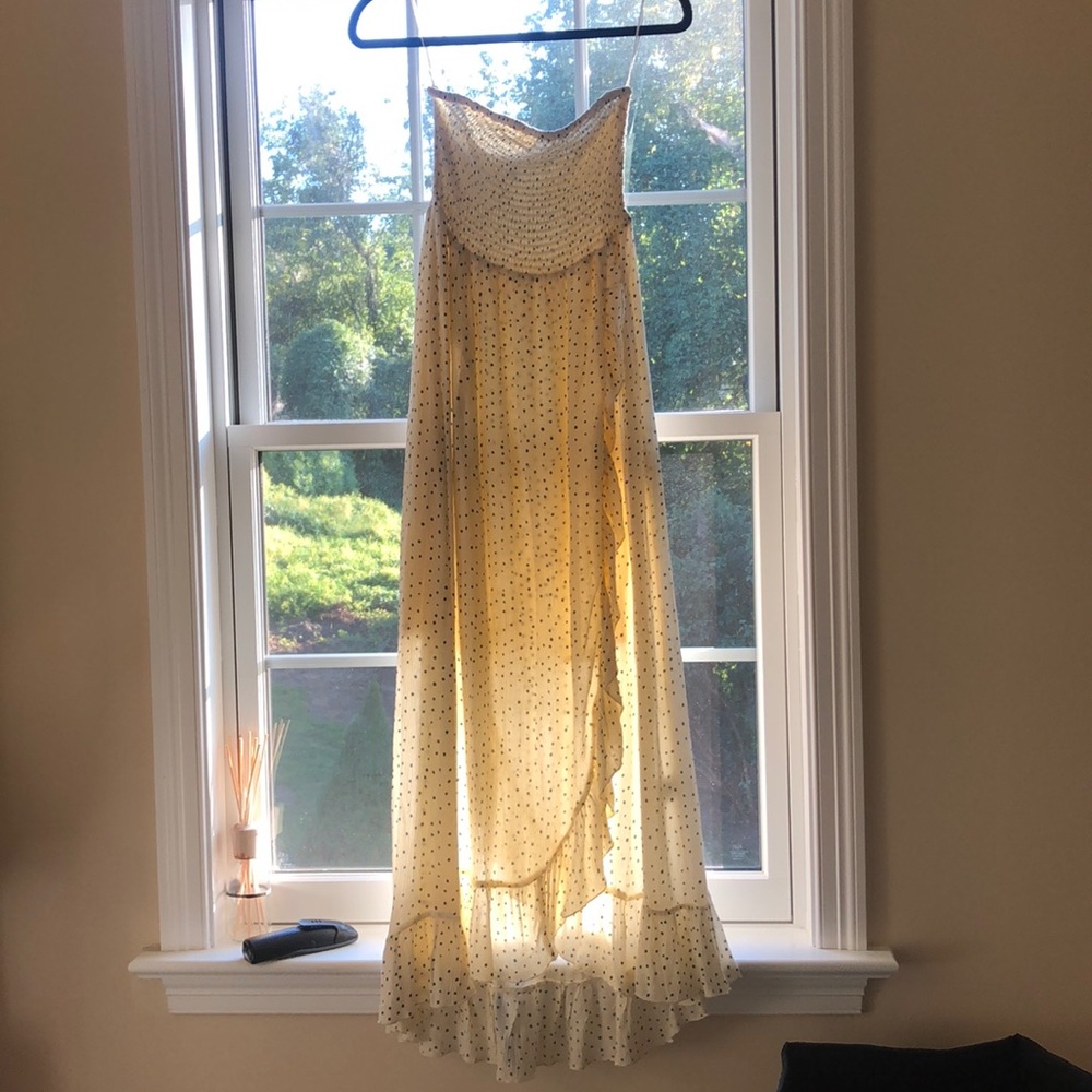 Strapless polka dot maxi dress
